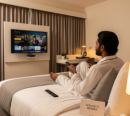 Flat-screen TV with satellite channels